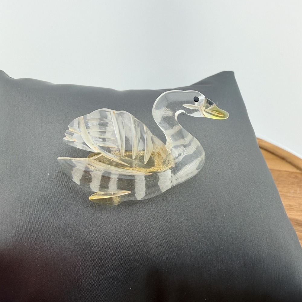 Vintage Lucite Swan Pin Carved Clear Acrylic Bird Brooch Statement Jewelry